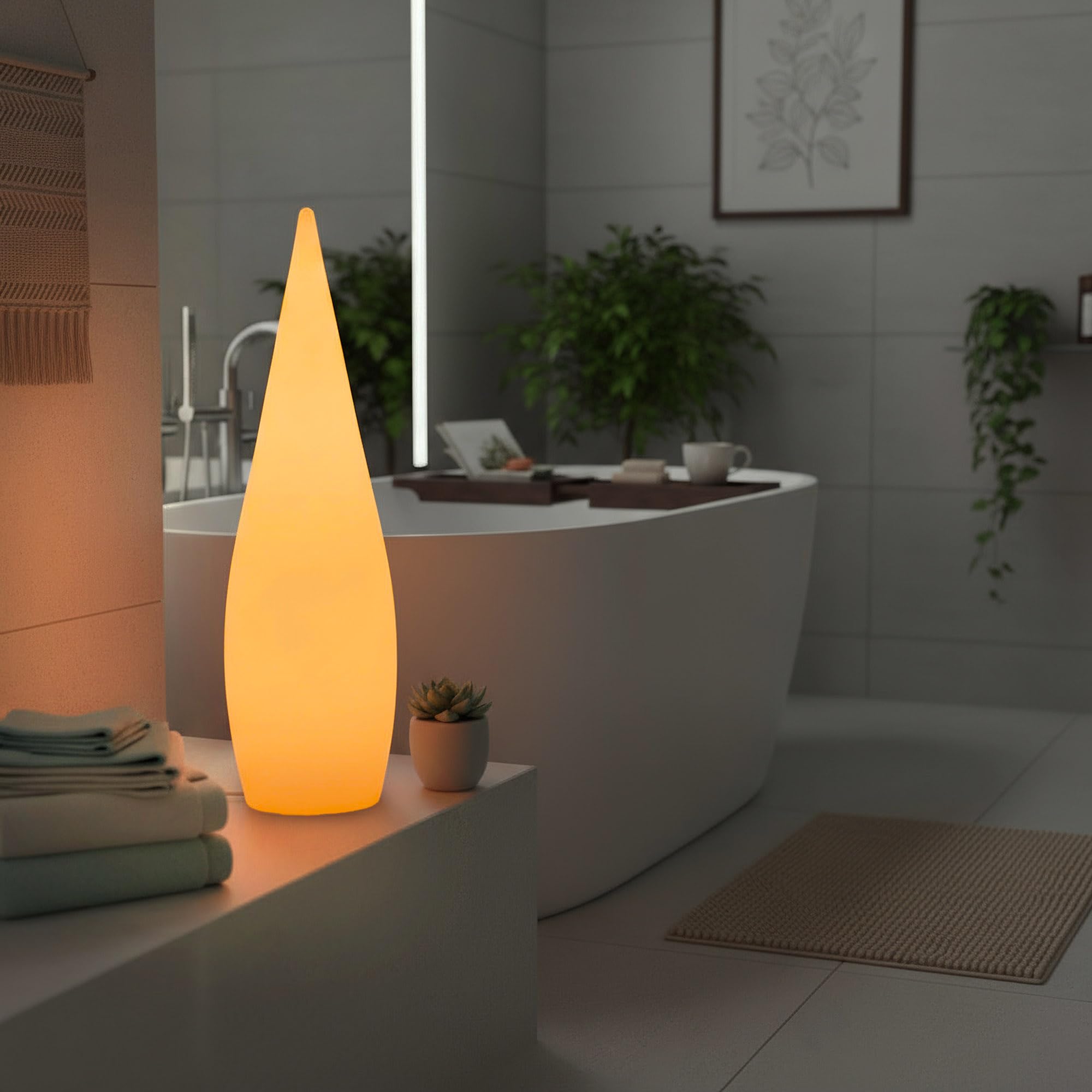 Arnusa LED Design Stehlampe 80 cm mit Akku & Fernbedienung, 16 Farben, dimmbar, IP65/IP44, moderne Kegel Lampe für Indoor & Outdoor