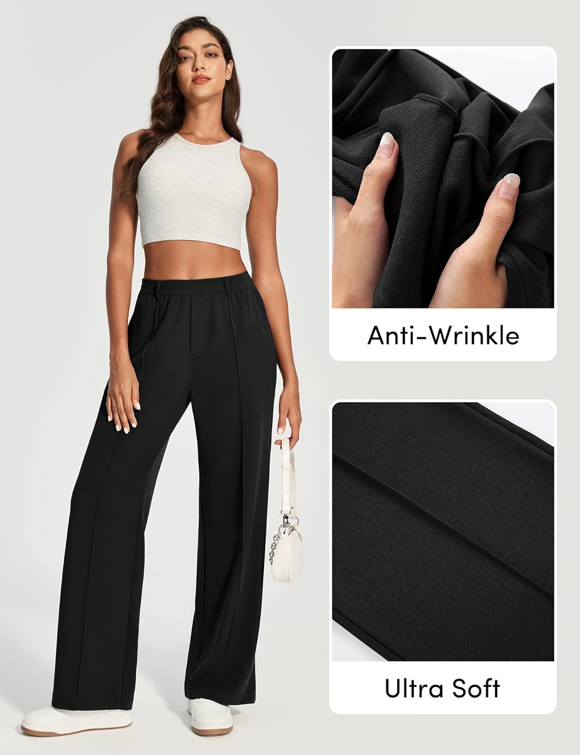 Ewedoos Wide Leg Work Pants Women Pull On Dress Pants Slacks for Women Stretchy Business Casual Outfits Comfort Trousers - Image 4