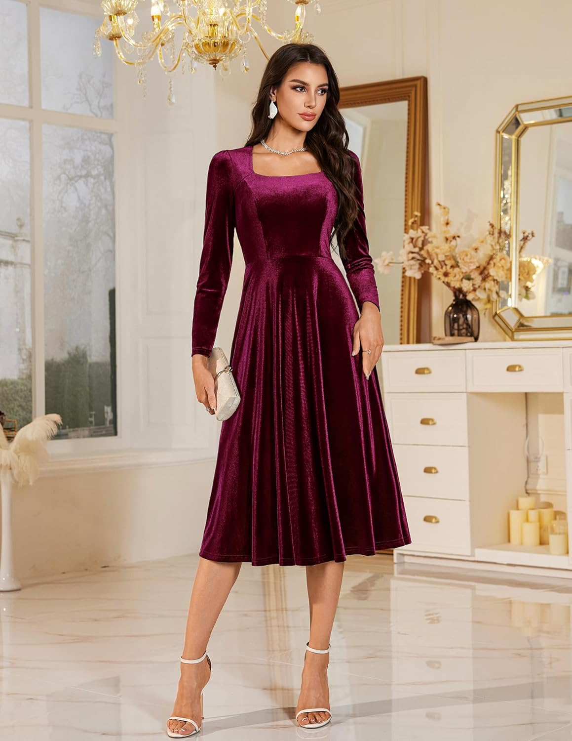 BeryLove Women Velvet Dress Cocktail Party Evening Dresses Long Sleeve Wedding Guest Formal Dresses - Image 8
