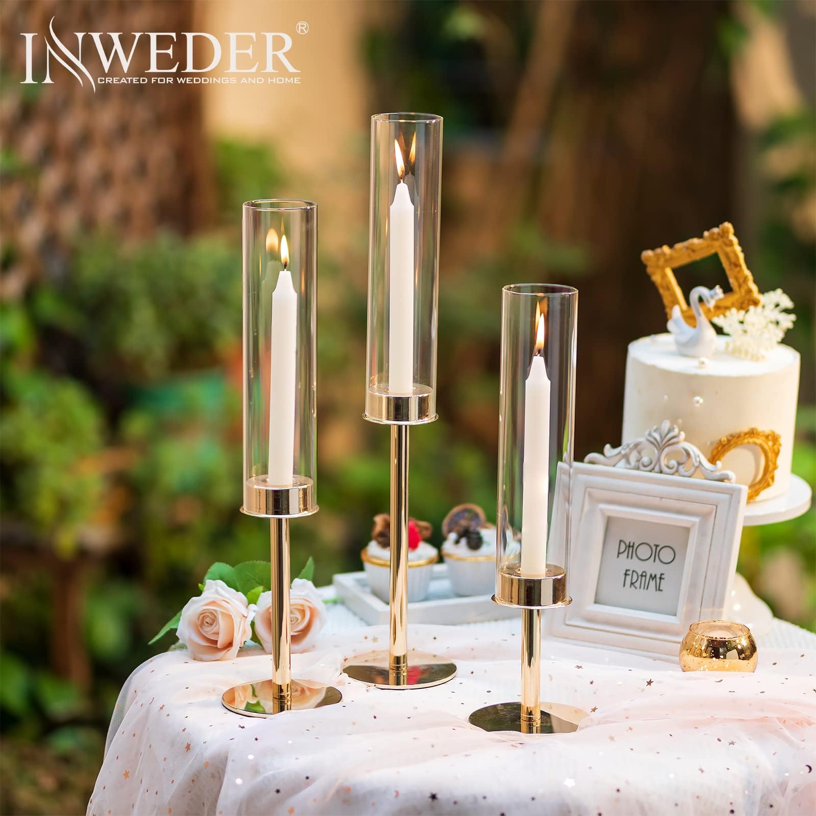 Kerzenständer Stabkerzen Kerzenhalter Gold - Satz von 6 Kerzenhalter Stabkerze mit Abnehmbarem Glas Windlicht Goldene Kerzenständer Kerzen Ständer Hochzeits Tischdeko Wohnzimmer Home Deko