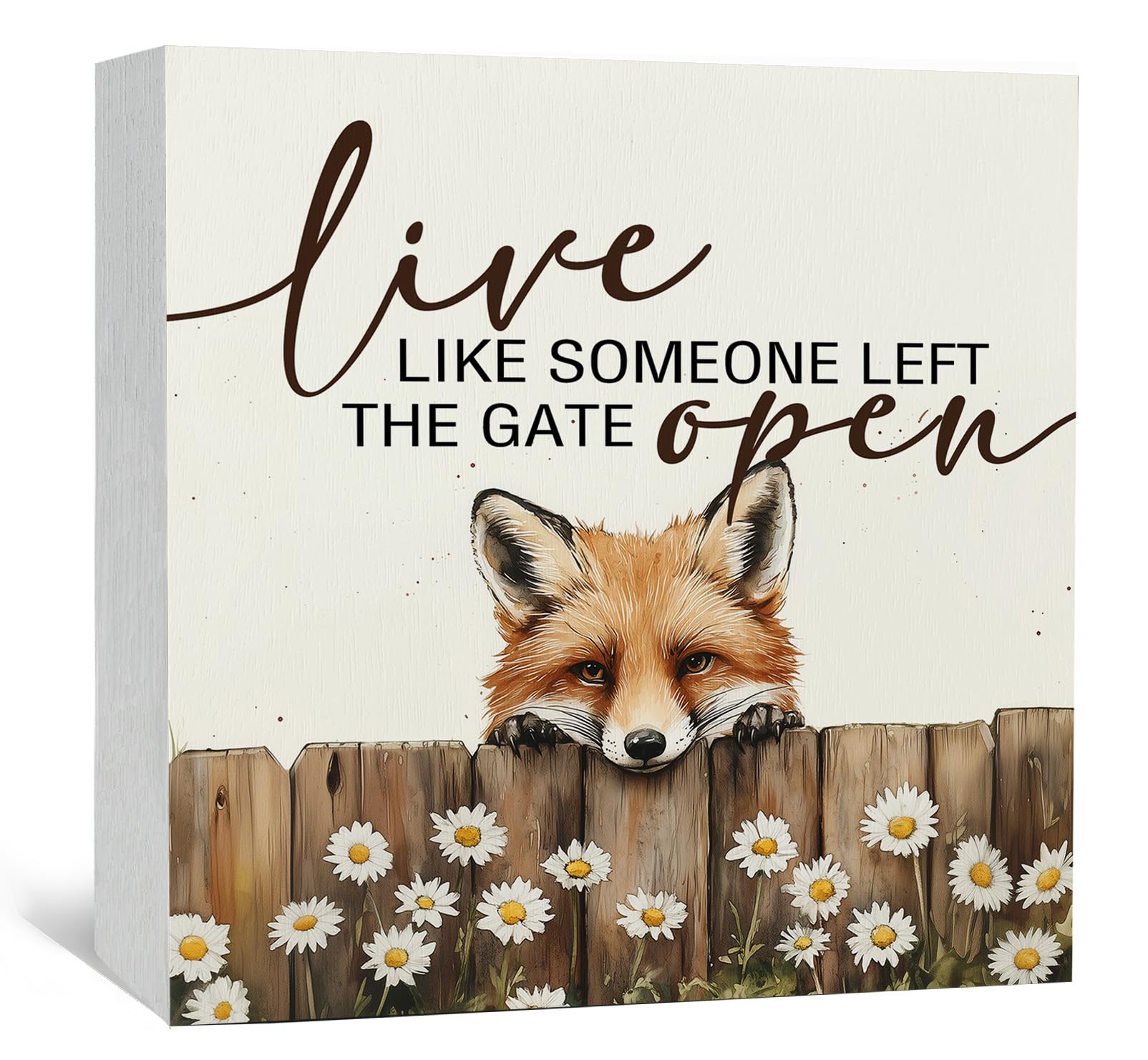 Fox Wooden Box Sign - Rustic Farmhouse Live Like Someone Left the Gate Open Signs for Home Decor,Farm Cottagecore Animal Office Kitchen Bedroom Decor,Fox Gifts for Women Men, 5x5