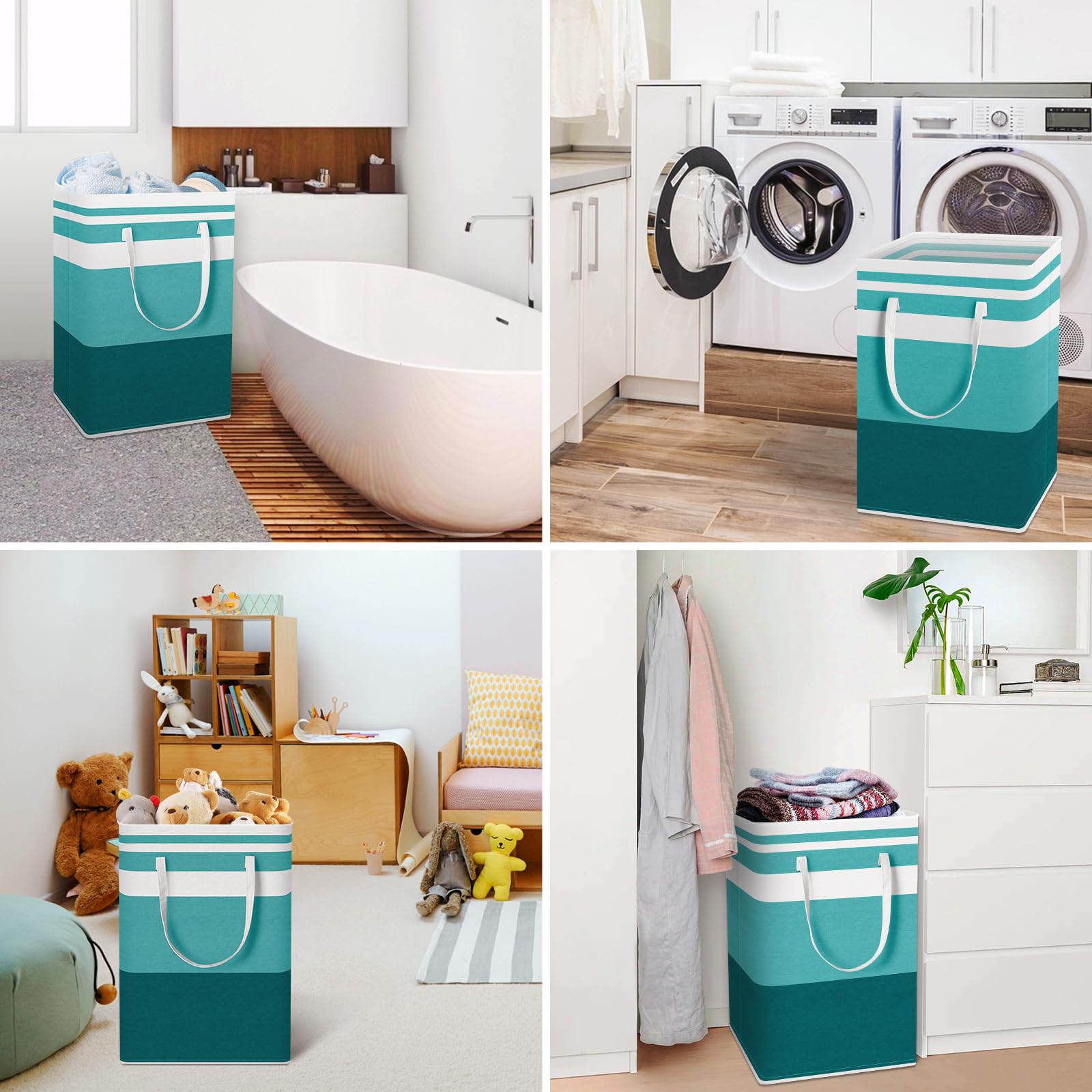 HomeHacks Confezione da 2 grandi cesti portabiancheria, impermeabili, autoportanti, pieghevoli, con manici estesi, per vestiti, giocattoli, dormitorio e famiglia (verde, 75 l)