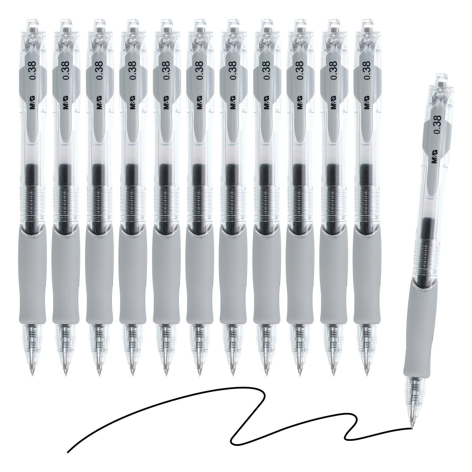 M&G Gel Pen Medium Point 0.38mm, 12 Pack Quick Dry Smooth Retractable Black Gel Ink Rollerball Pen for Home Office Writing Note Taking Journaling Business, Style 3