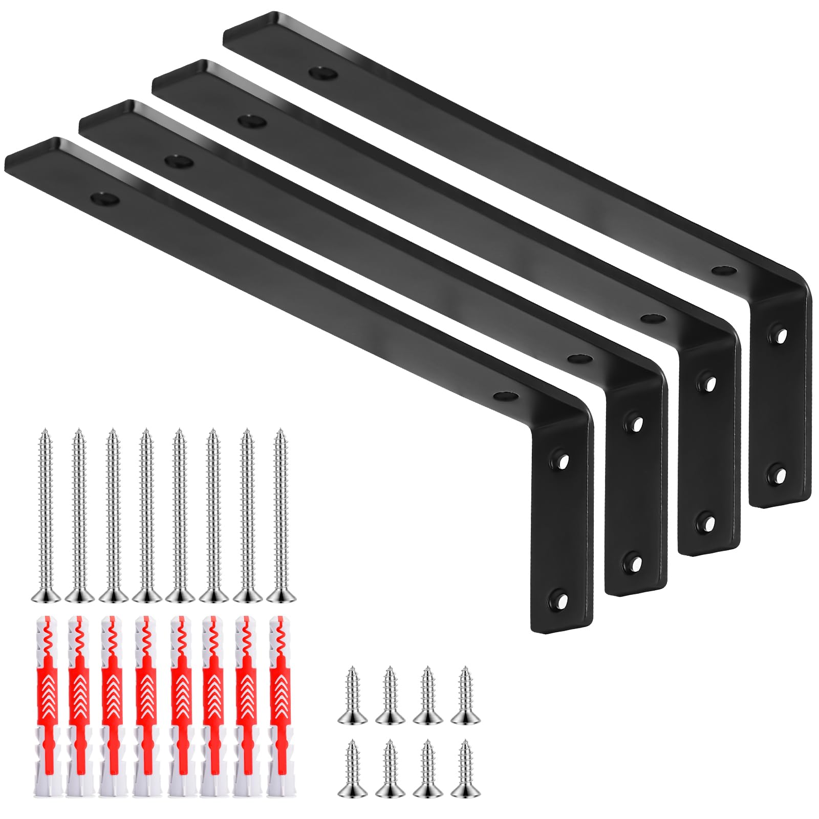 L Bracket 4 Pack, L 10" x H 3", 5mm Thick Heavy Duty L Shelf Bracket, Metal Floating Shelf Brackets with Screws & Fischer Anchors for Kitchen/Bedroom/