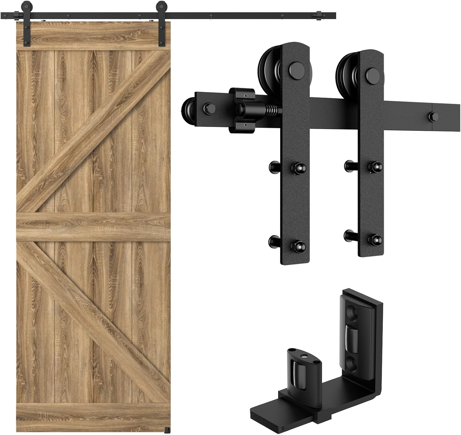 60”/5FT Sliding Barn Door Hardware Kit with Adjustable U Shape Barn Door Floor Guide, Wall Mount Rail, Splicing Track Kit (Door not Included)
