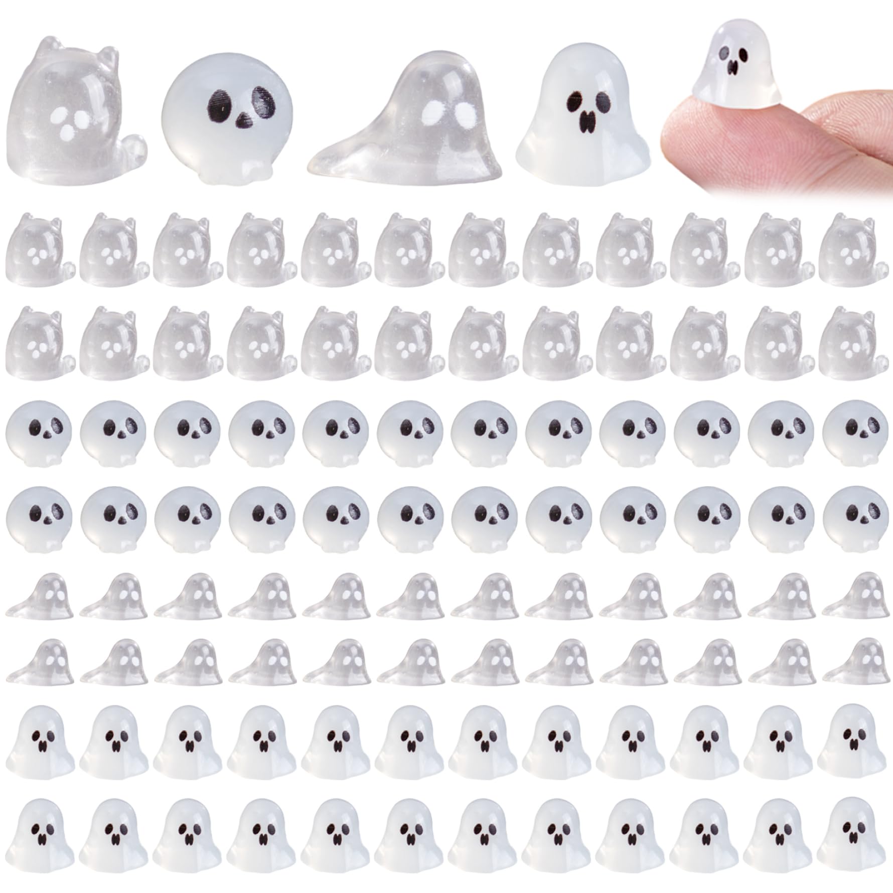 Xoeryoy 100Pcs Ghost Figurines, Glossy Resin Halloween Miniatures, Mini Ghost Skull Halloween Decor For Party Dollhouse Micro Landscape Accessories ;1