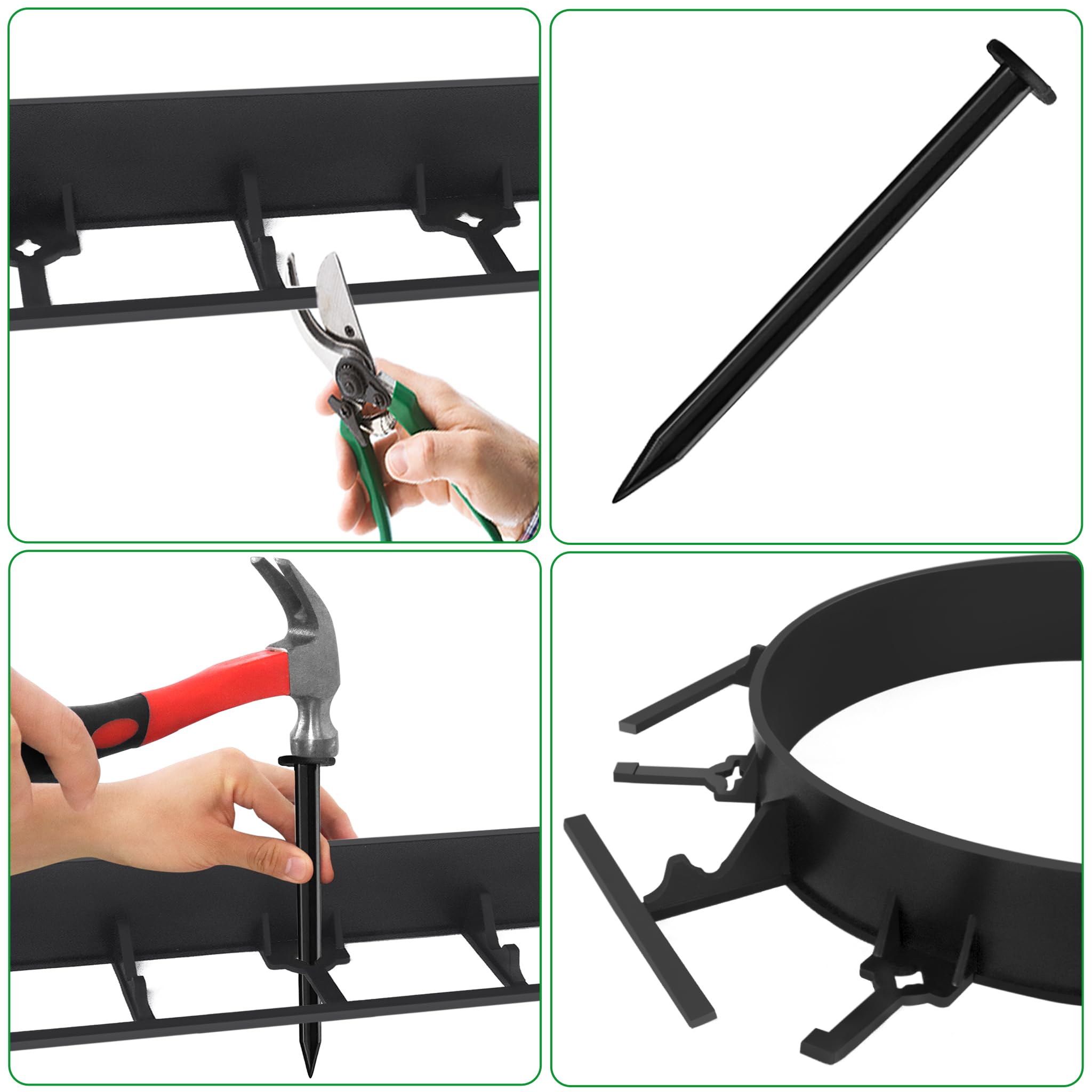 NAIZY Bordo per prato 24 m con 100 ancore, in plastica, pieghevole, bordo per aiuole, bordo alto 7,8 cm per giardino, prato, decorativo, nero (24 pezzi/24 m)