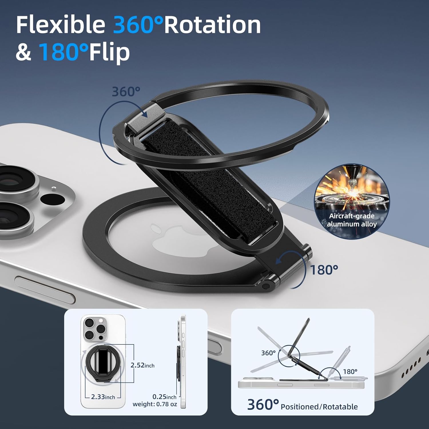 Compatible with MagSafe Phone Grip with Phone Ring Holder, All-in-ONE Cell Phone Grips Compatible with Wireless Charging, Strong Magnetic Phone Grip for iPhone 17/16/15/14/13/12 Series