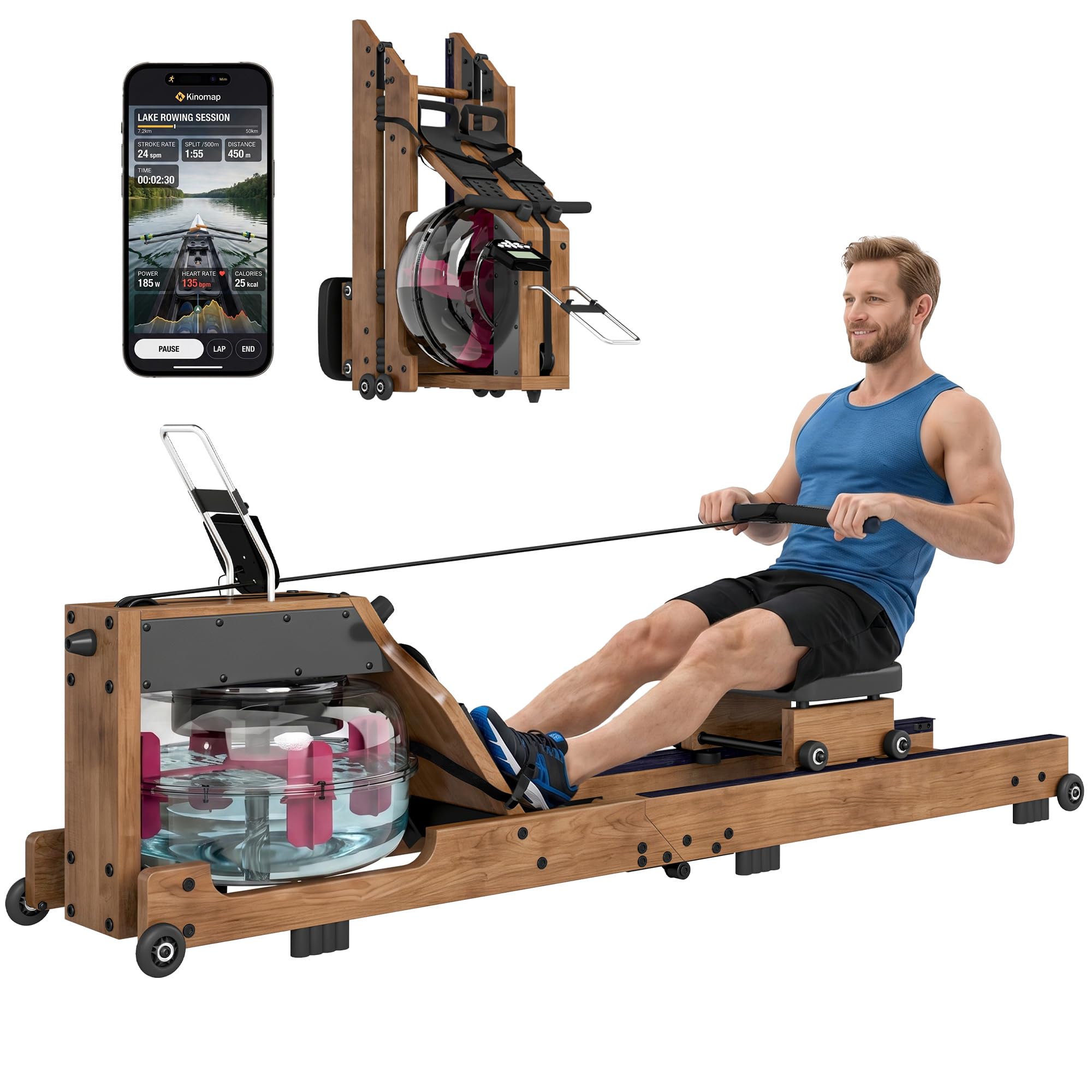 SPORTNOW Vogatore ad acqua pieghevole Bluetooth App 158kg