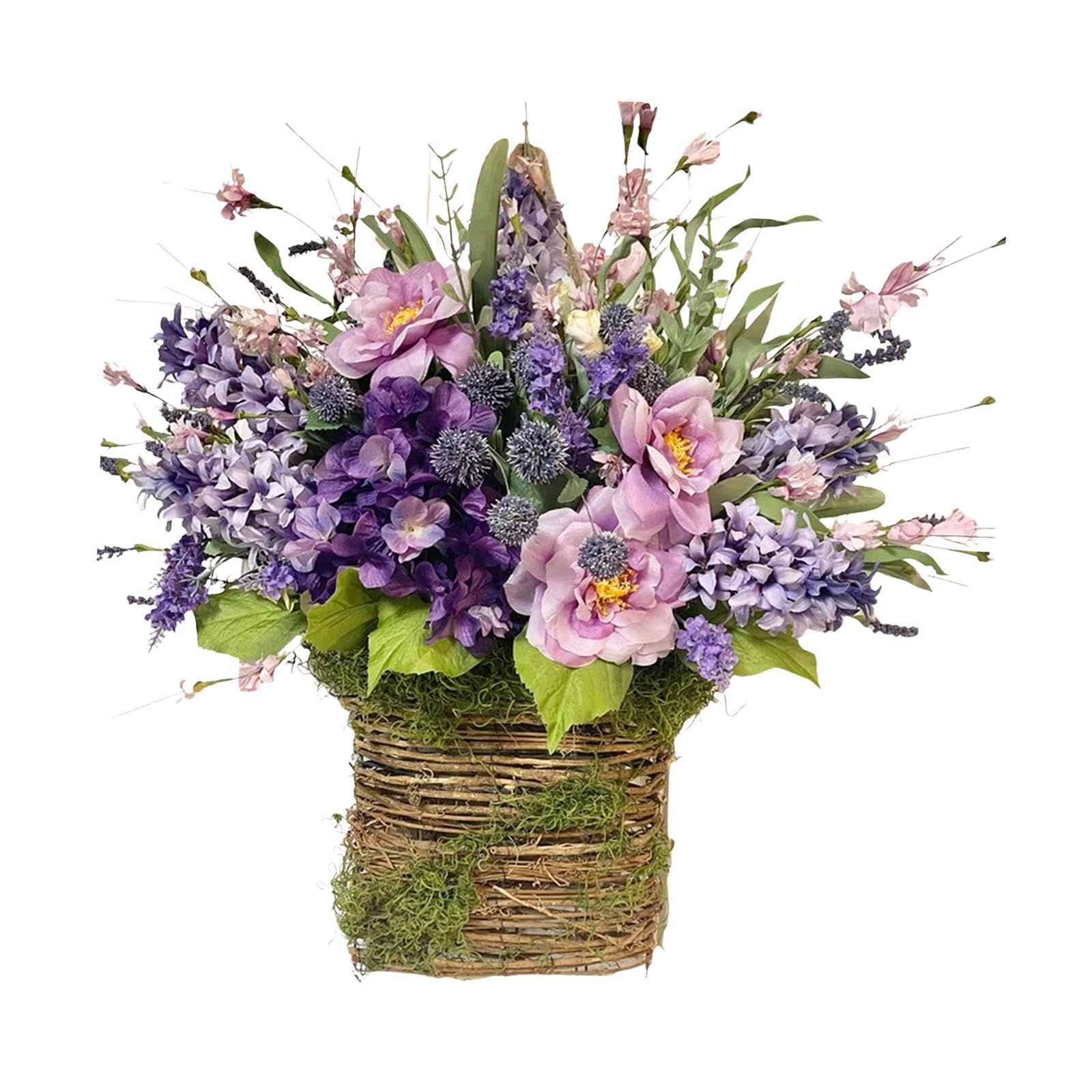 CYDZSRA Spring Summer Lavender Basket Wreath Door Hanging Accessory Enhances Curb Appeal Adds Warmth And Beauty Wildflower Ornaments Indoor Outdoor Farmhouse Artificial Flower