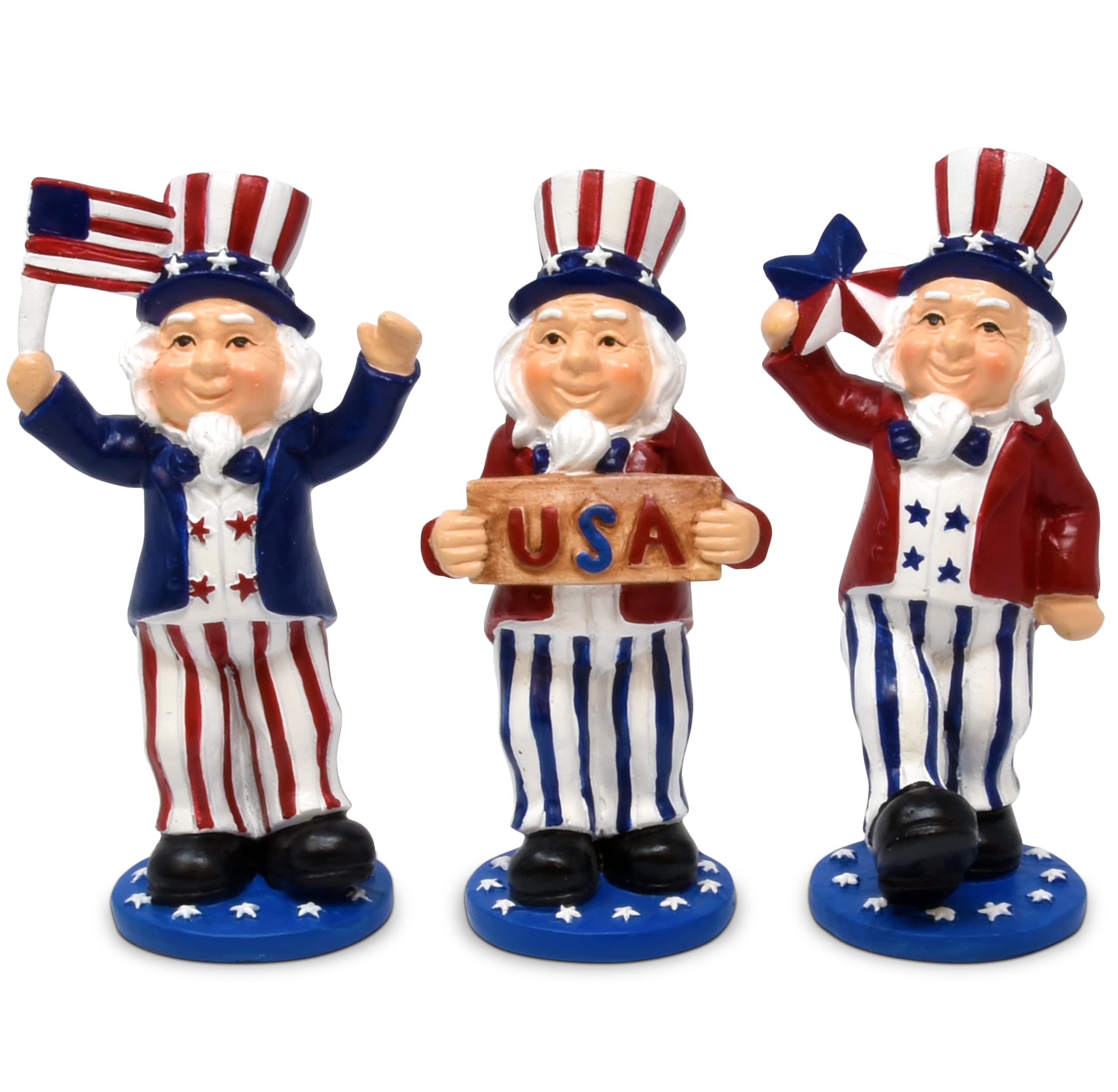 Gift BoutiquePatriotic Uncle Sam Figurine Tabletop Decor Set of 3 July 4th Sculpture Decoration Resin USA Figurines Decorative Table Centerpiece for Dining Room Mantle Home Party Supply Decorations
