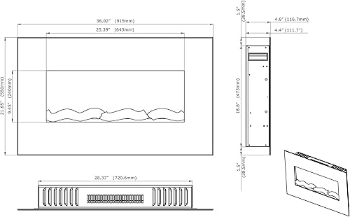 Miniatura 3 de Ignis Royal White - Chimenea eléctrica de 36 pulgadas para montaje en pared con guijarros certificado CSA US (se puede empotrar sin calor)