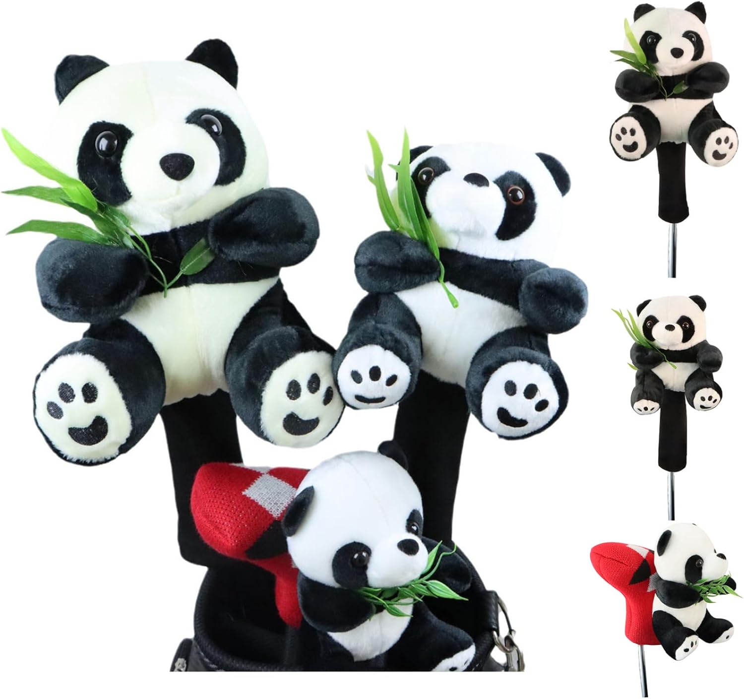 Super Cute Panda Themed Golf Club Head Covers - 1 Driver, Fairway, 5 Wood & Putter Covers - Unique Birthday Present for Golfers