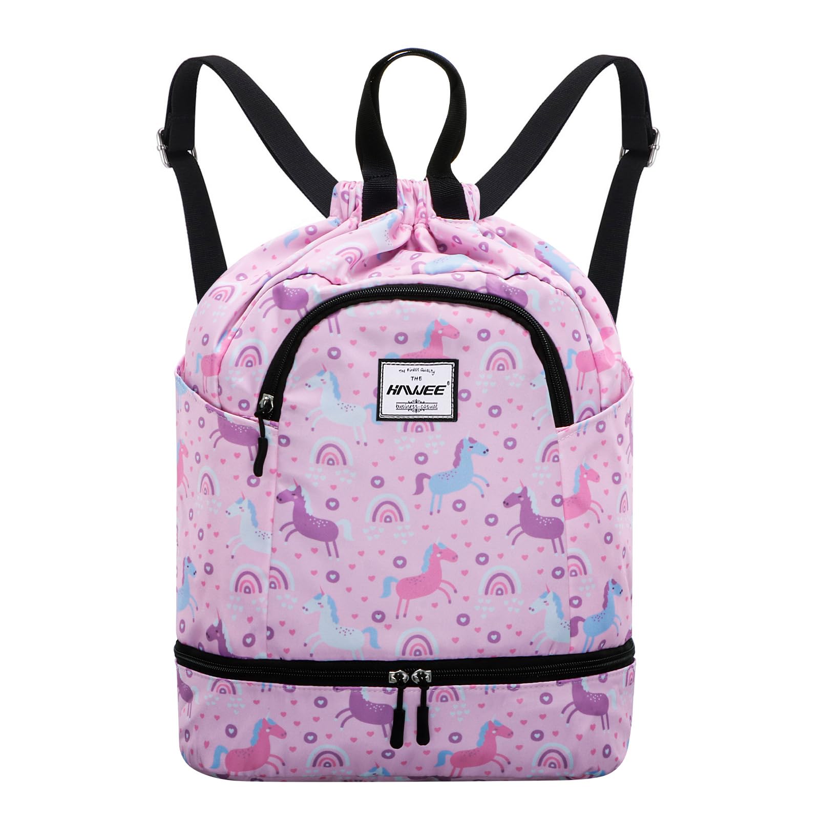 HAWEE Dry Wet Drawstring Backpack with Shoe Compartment for Women Adjustable Gym Bag