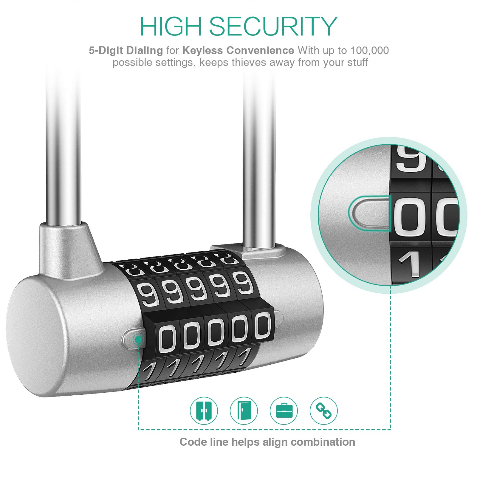 ORIA Candado De Combinación De 5 Dígitos, Cerradura De