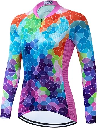 Serijoars Womens Long Sleeve Cycling Jersey MTB Shirts Quick Dry Bike Tops with Reflective Strip
