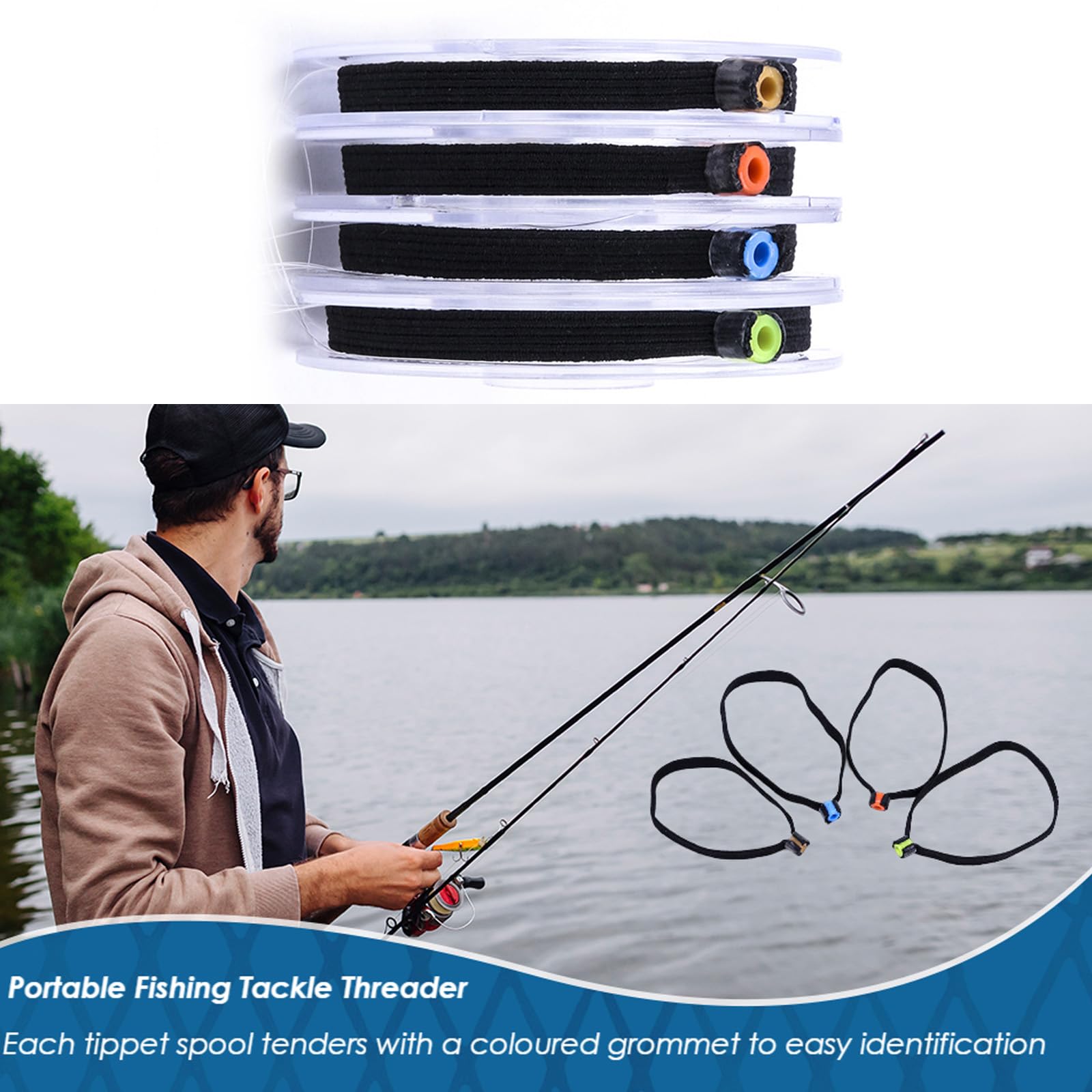 Tippet Lot de 6 anneaux de pêche élastiques portables