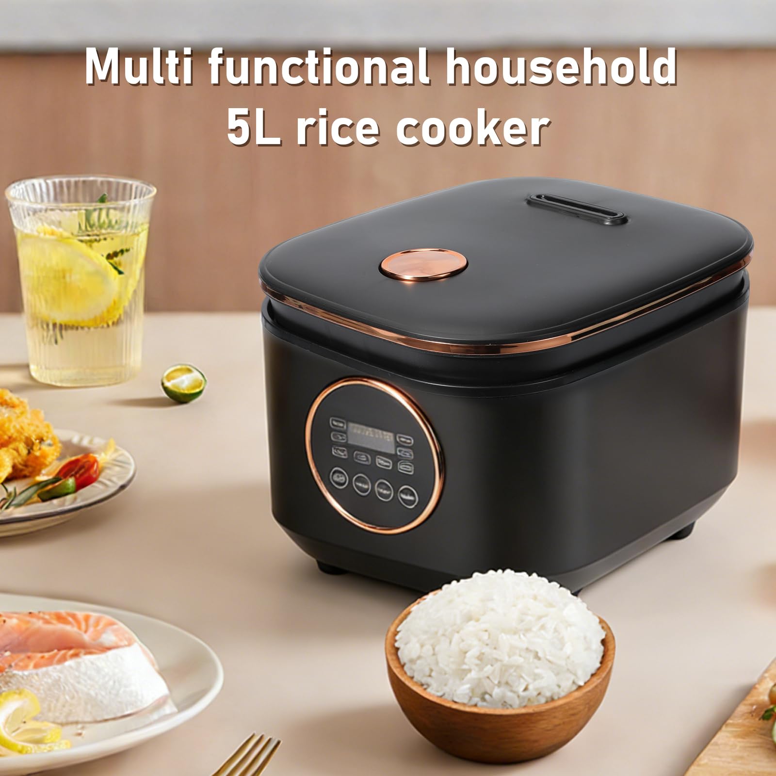 Cuisinière De Riz Mini，Cuiseur De Riz Intelligent 5L，9 Modes De Cuisson，Glaçure En Céramique Antiadhesive，Prévoyance Intelligente，Chauffage Automatique，Amovible