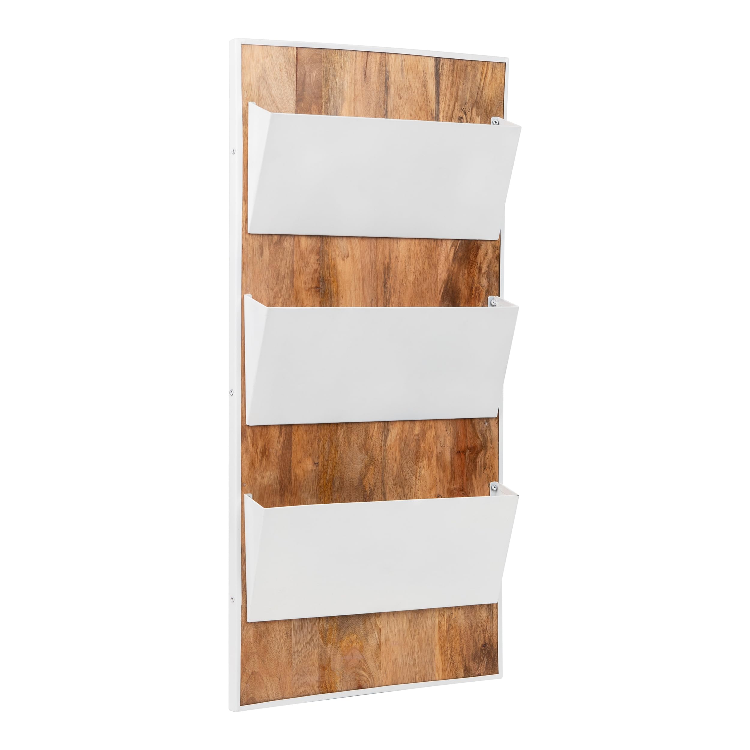 Mind Reader 3-stöckiger Wand-Akten-Organizer, Holz und Metall, vertikales Regal für Post, Zeitschriften und Dokumente, Metall, Holz, Weiß