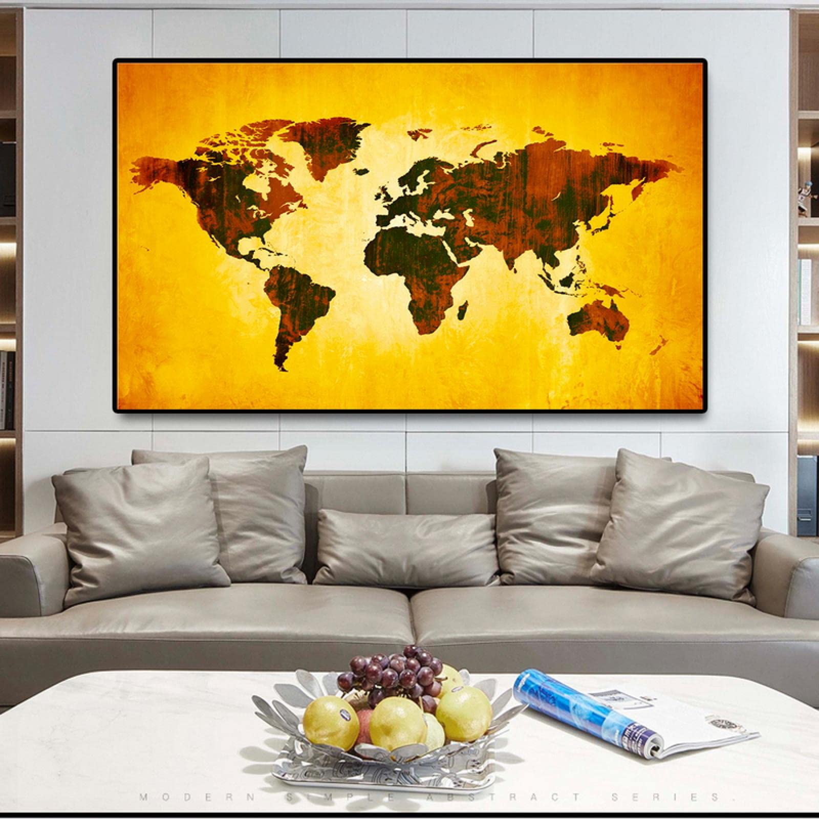 Moderne Weltkarte Poster und Drucke Leinwand Gemälde Wandkunst Bilder für Klassenzimmer Wohnzimmer Kinder Schule Dekor 80x130cm Rahmenlos