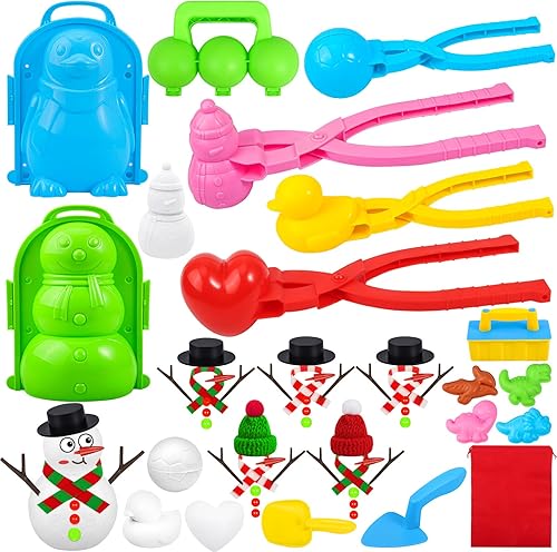 Japior 76 piezas de herramientas para hacer bolas de nieve, juguetes de nieve de invierno para niños, kit de decoración de mini muñeco de nieve,