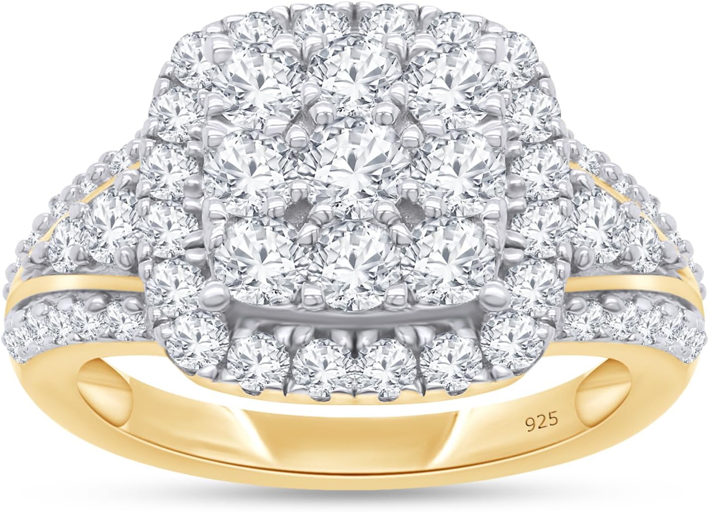 SAVEARTH DIAMONDS 1 1/3 Cttw Round Cut Lab Created Moissanite Diamond Halo Cluster Engagement Ring In 14k Gold Over Sterling Silver (VVS1 Clarity, 1.33 Cttw)