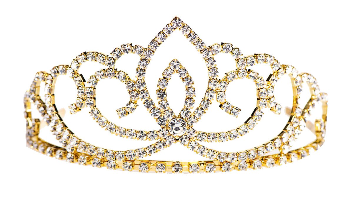 Anderson's Gold Sasha Rhinestone Tiara, 2 3/4" Gold Crown for Women, Sparkling Clear Crystal Bridal Headpiece for Weddings, Prom, Homecoming, Winter Formal & Special Events