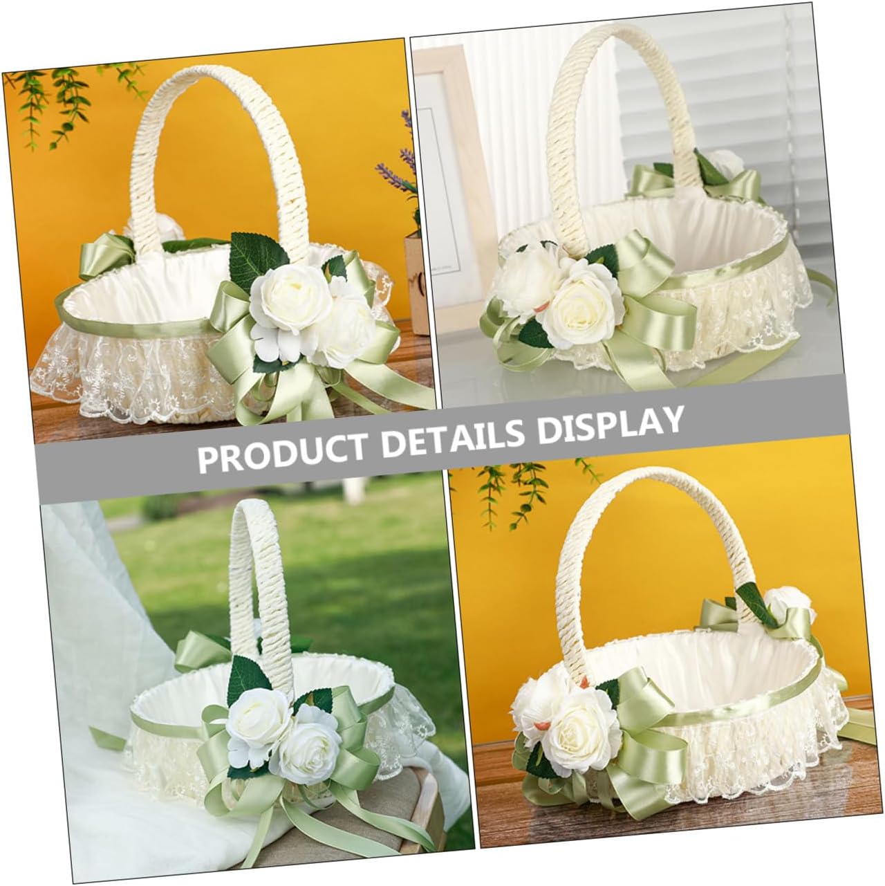 Uonlytech Flower Girl Basket Handheld Rustic Wedding Party Basket with Bowknot and Handle for Indoor Outdoor Ceremony Flower Petal Tossing