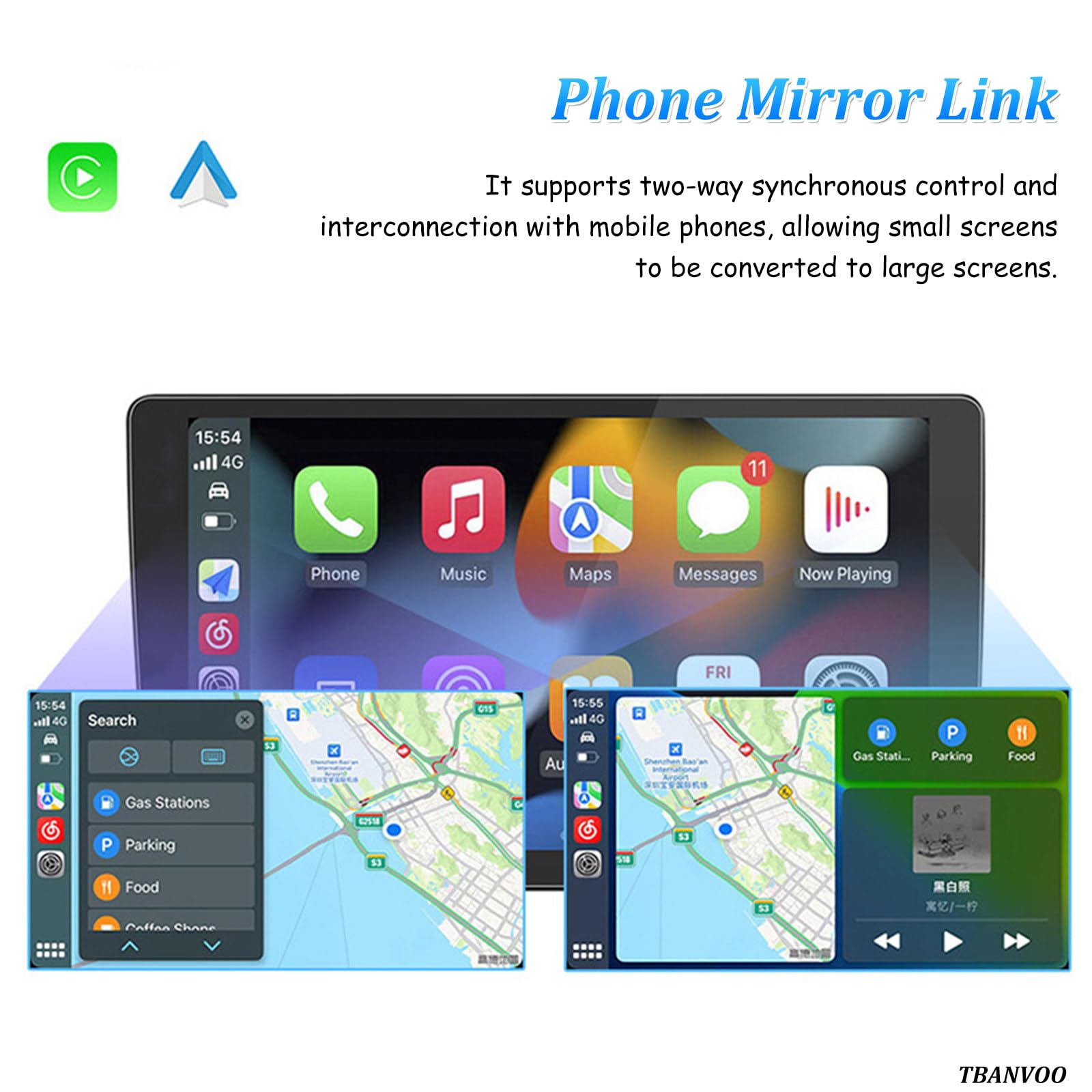 Doppio Lettore DVD per Poggiatesta Auto 10,1"/11,6" con Luce Ambientale 7 Colori & Touch Screen Android, Supporta la Funzione Specchio del Telefono 11.6in