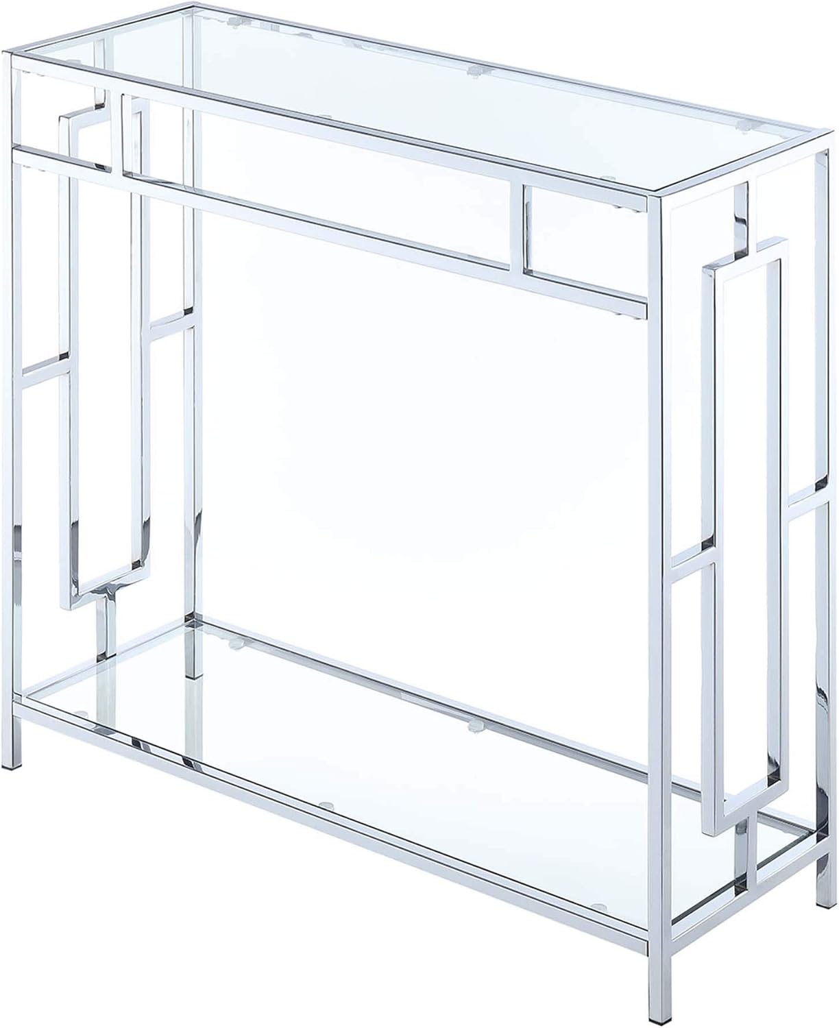 Convenience Concepts Town Square Chrome Glass Hall Table 31.5" - Modern Sofa Table with Storage Shelf, Entryway Table for Living Room, Bedroom, Bathroom, Glass/Chrome