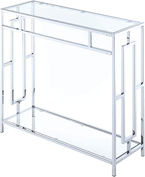 Convenience Concepts Town Square Chrome Glass Hall Table 31.5" - Modern Sofa Table with Storage Shelf, Entryway Table for Living Room, Bedroom, Bathroom, Glass/Chrome
