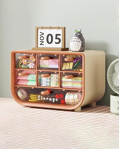 Organizador multifuncional de escritorio, papelería cosmética organizador de gran capacidad, caja transparente de joyería amarillo-marrón LCC539-03