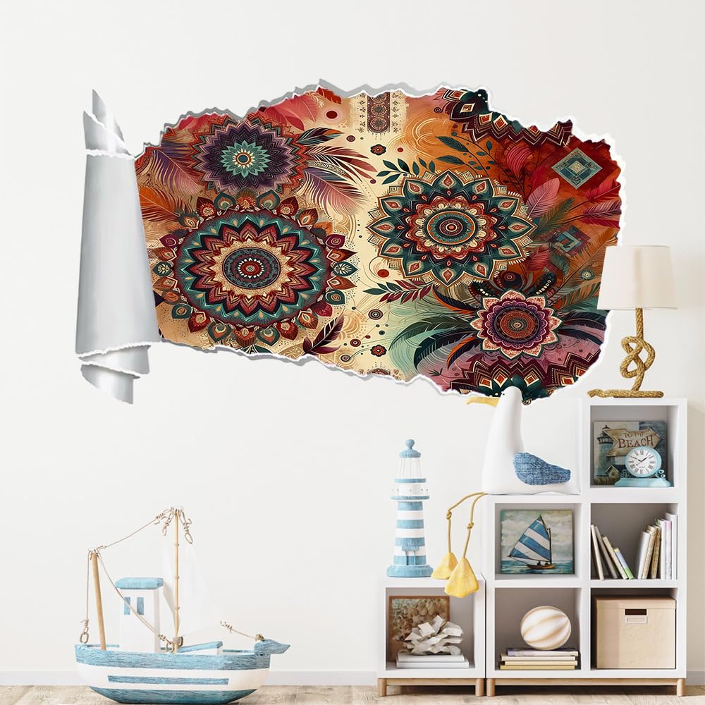 Pegatinas de pared rota 3D Mandala Arte Mural De La Pared Pluma Calcomanía De Pared De Sala De Estar Para Dormitorio Infantil, Decoración Del Hogar