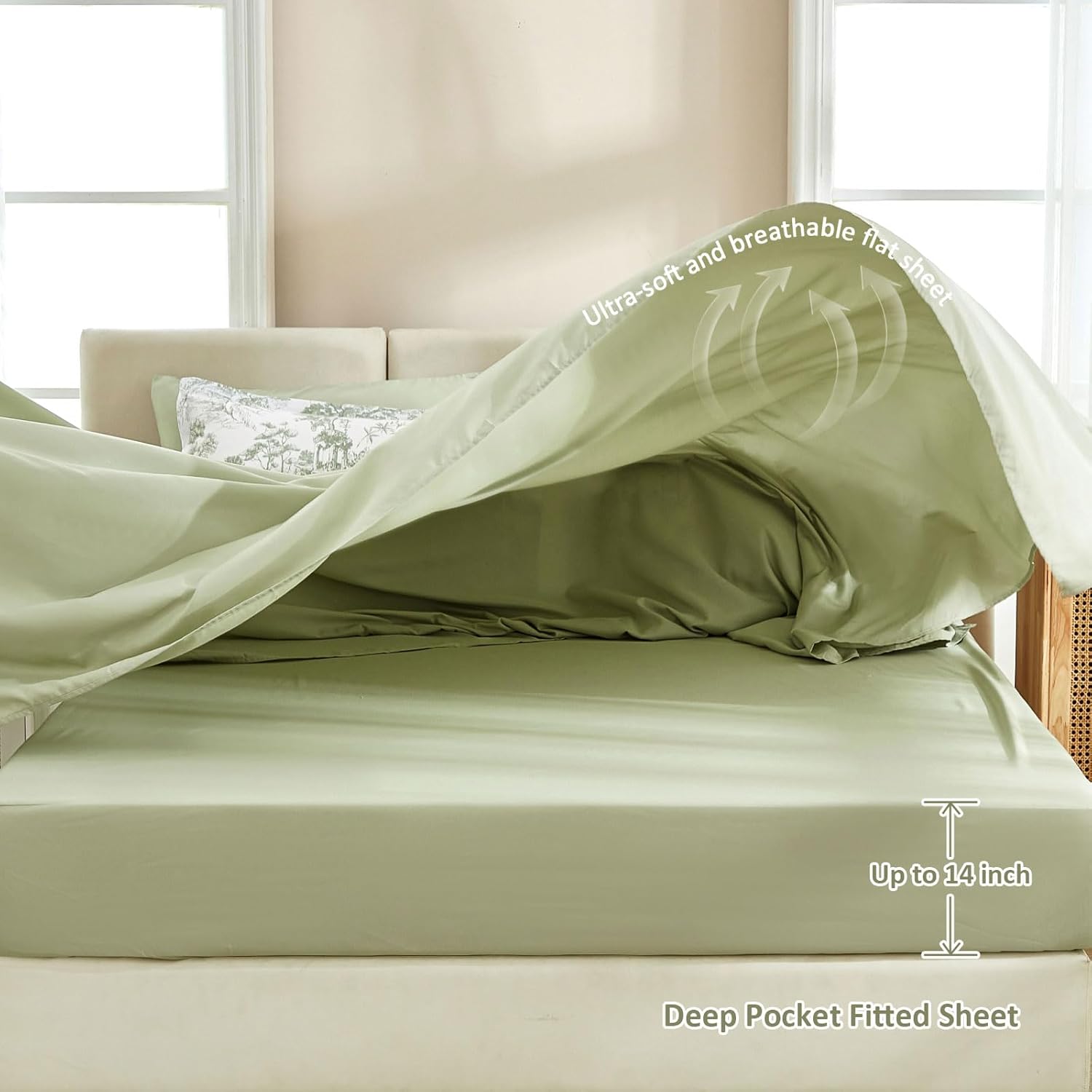 DJY Twin Size Comforter Set,Sage Green Botanical Comforters with Sheets Elegant Plants Print Soft Microfiber Reversible Complete Bedding Sets for All Season