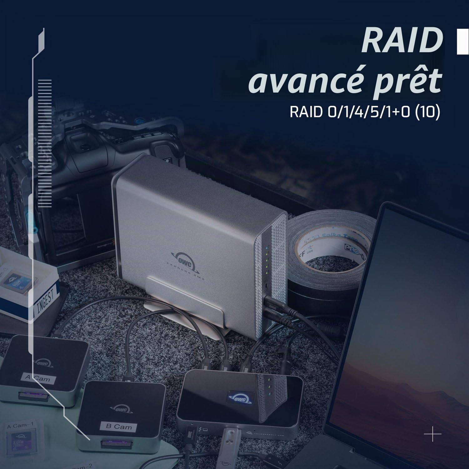OWC Express 4M2 USB4 Boîtier 4 emplacements NVMe M.2 2230/2242/2280 SSD | Jusqu'à 3200Mo/s | Raid 0/1/4/5/10/JBOD | Compatible Mac/PC | Aluminium | Silencieux | Câble USB-C Inclus | sans SSD