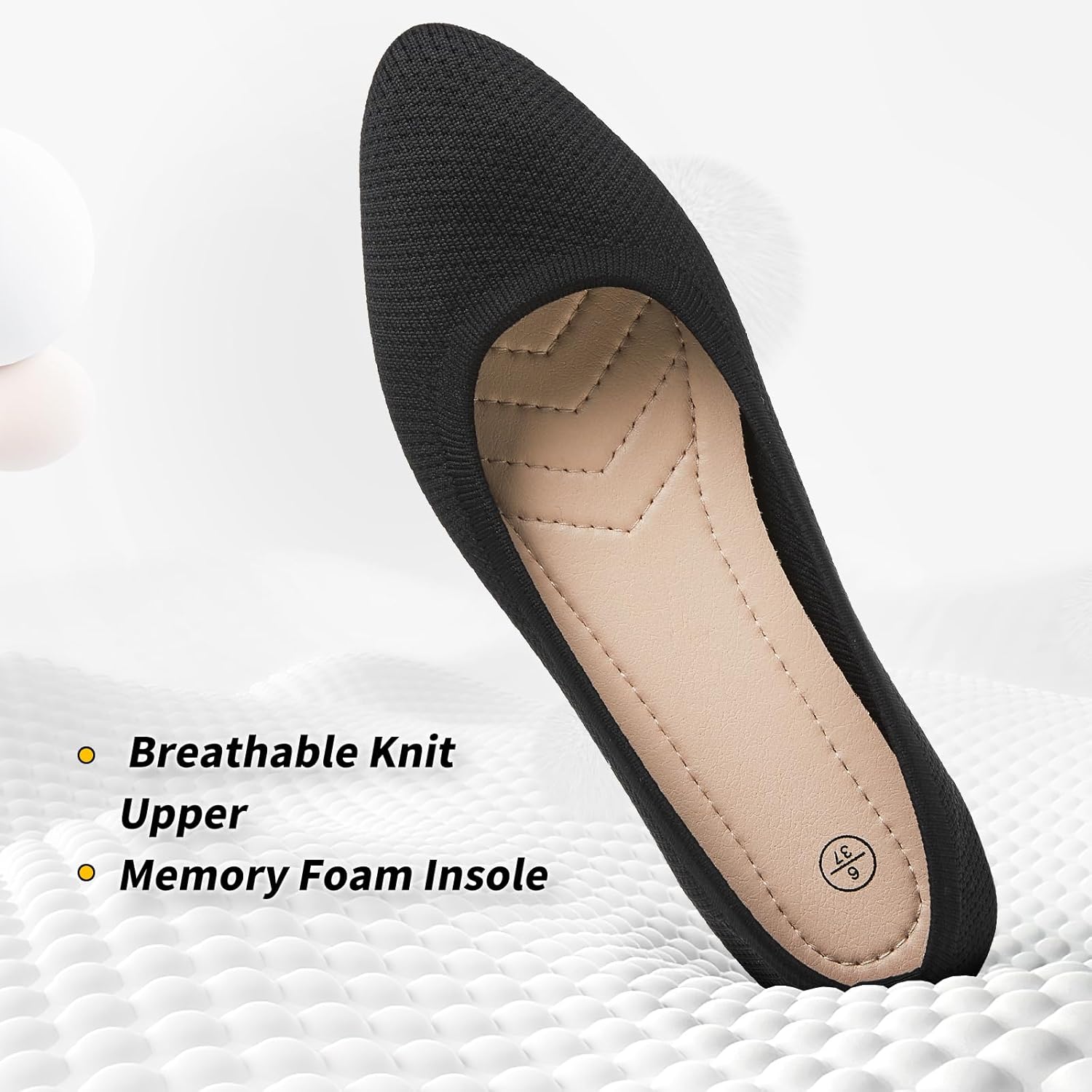 BABUDOG Women's Mesh Flats Shoes Pointed-Toe Dress Shoes for Women Black Flats Comfortable Memory Foam Flats - Image 4