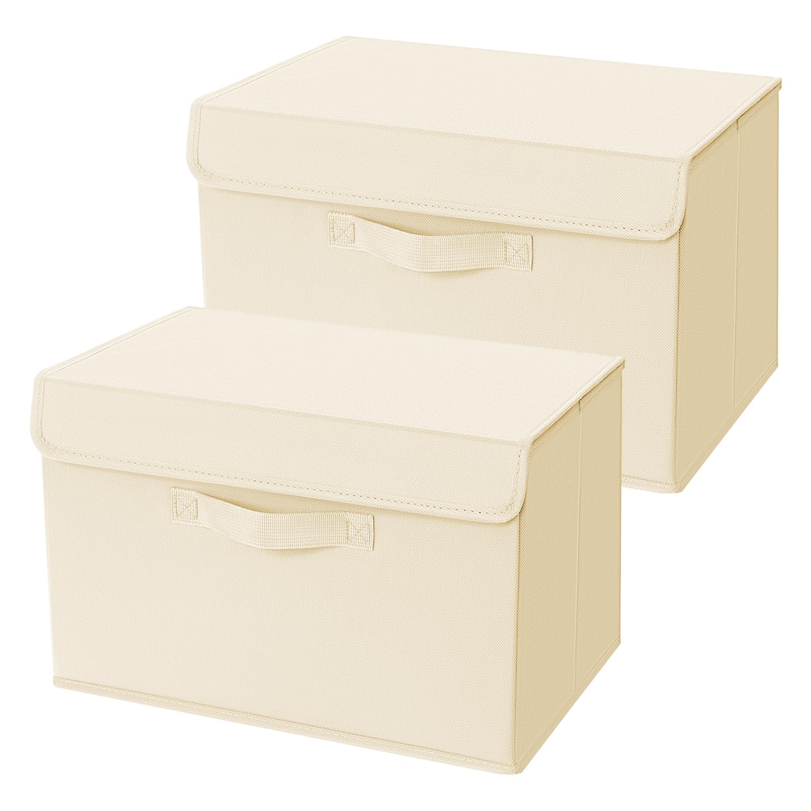 Homsorout Aufbewahrungsboxen mit Deckel - 2er Set Aufbewahrungskorb Stoff Faltbare Aufbewahrungsbox mit Transparentem Sichtfenster, 38 x 25 x 25 cm Faltbox für Kleidung, Würfelregal, Beige