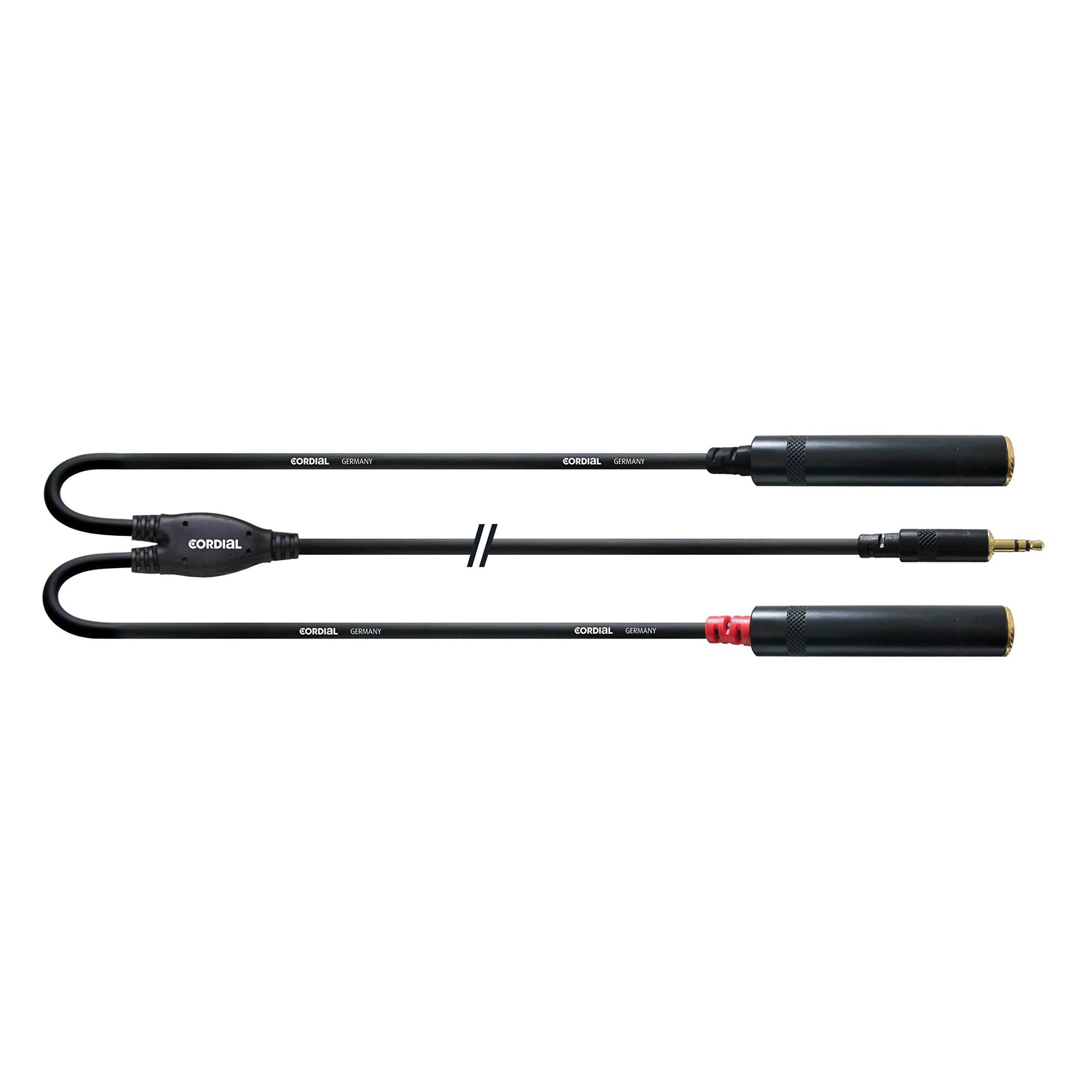 Cordial CFY 0.3 WGG Y-Adaptor Cable 3.5 mm Stereo Jack Gold to 2 x Jack Sockets 6.3 mm Mono Gold Length 0.3 m