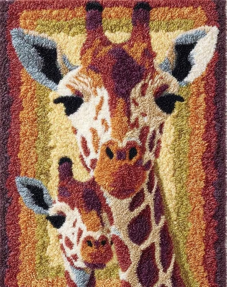 FWRTYCB Latch Hook Kits Rug Making Crafts,Giraffe 20X15Inch Latch Hook Rug Kit Tapestry Rug Making Kits Carpet Making Crochet Kits for Adults Beginners, Home Decor