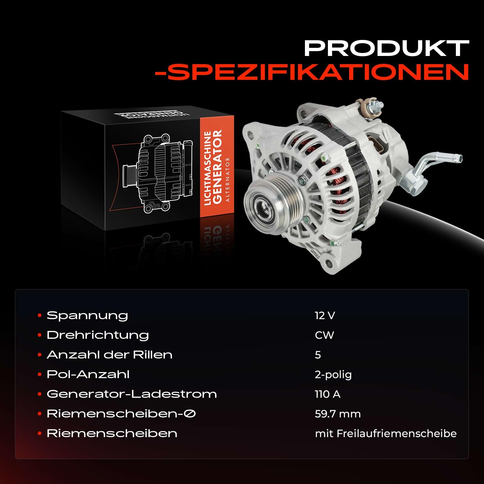 Frankberg Lichtmaschine Generator 12V 2-Polig 110A Kompatibel mit Terracan HP Carnival I UP Carnival II GQ 2.9L Diesel 1998-2007 Replace# 37300-4X000