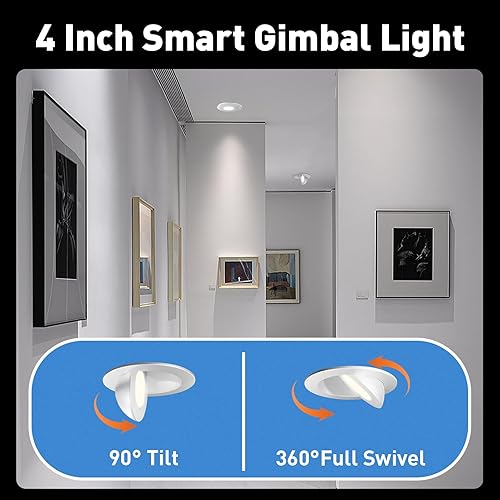 Miniatura 4 de Gimbal - Iluminación empotrable inteligente de 4 pulgadas, paquete de 4 focos de globo ocular Wi-Fi Bluetooth LED empotrados RGBCW luz colorida con