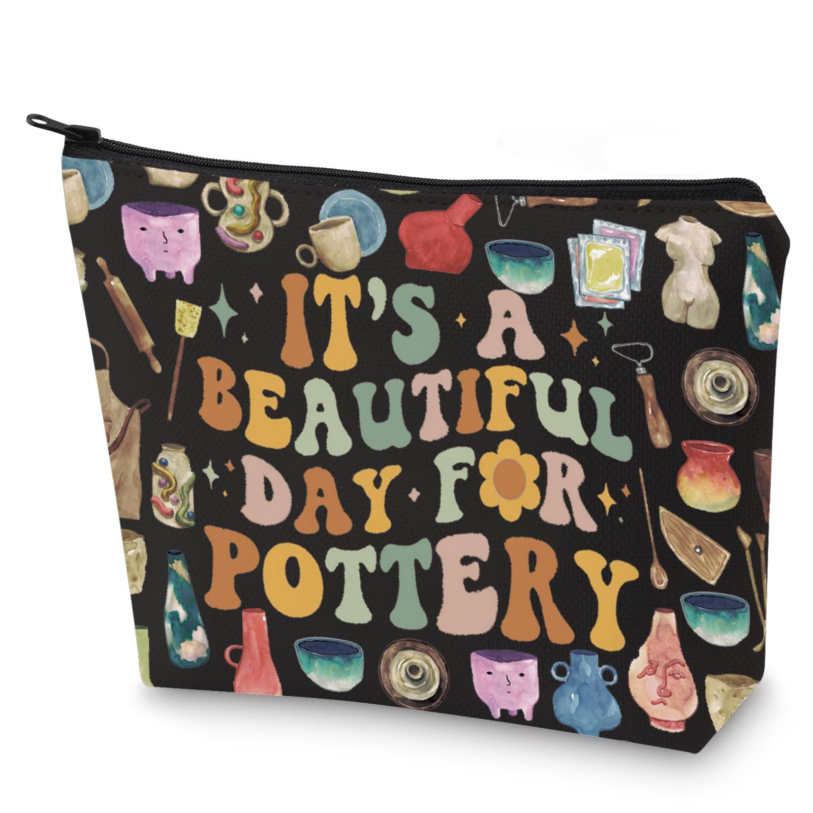 G2TUP Pottery Artist Makeup Bag Pottery Lover Gift It's Beautiful Day For Pottery Zipper Pouch Bag Ceramic Artist Merch (Beautiful Day For Pottery)