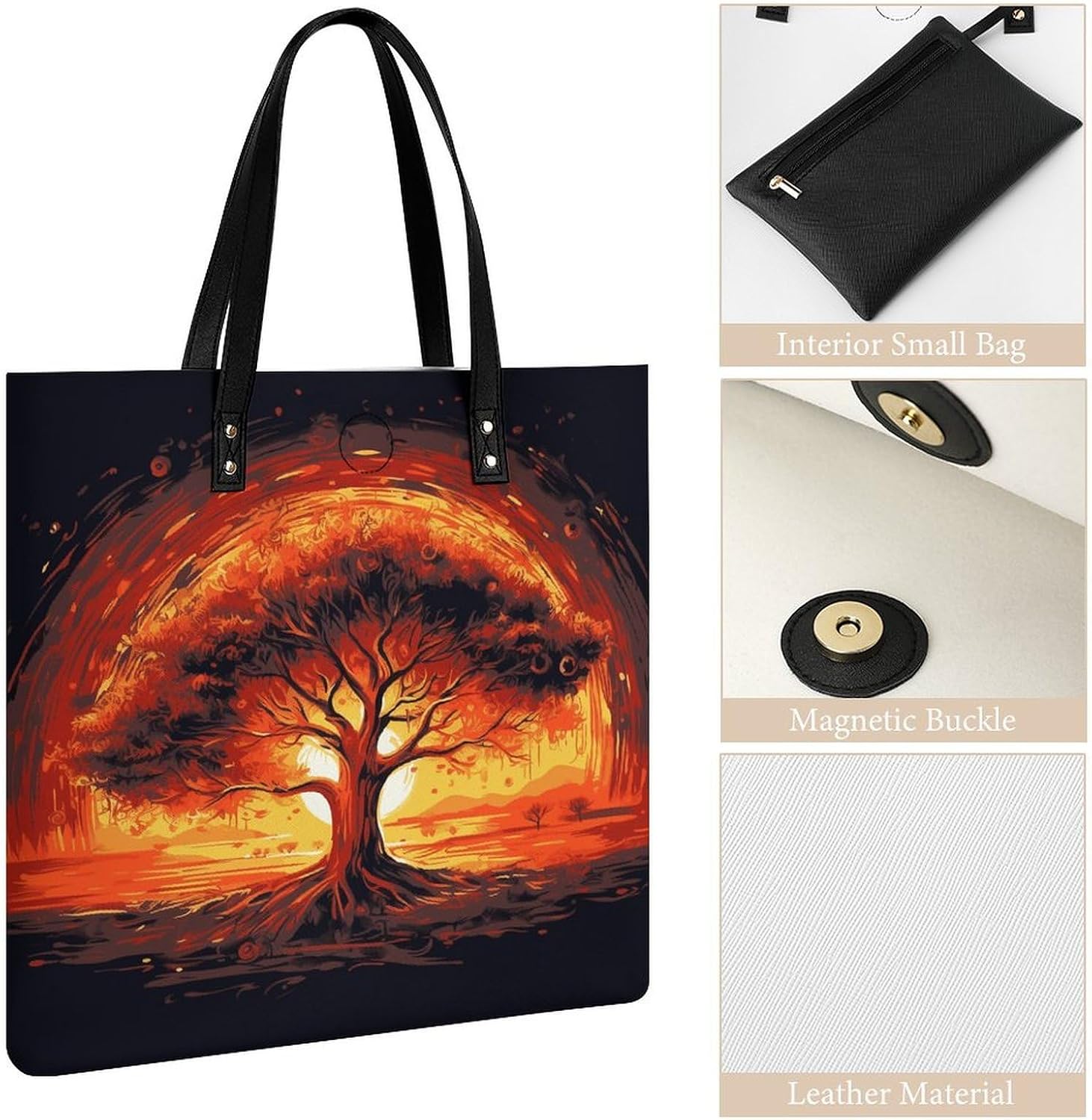 Burning Tree of Life Handbags Large Capacity, Tote Bag Stylish Slouchy, Shoulder Bags for Work Beach Travel And Shopping Grocery.