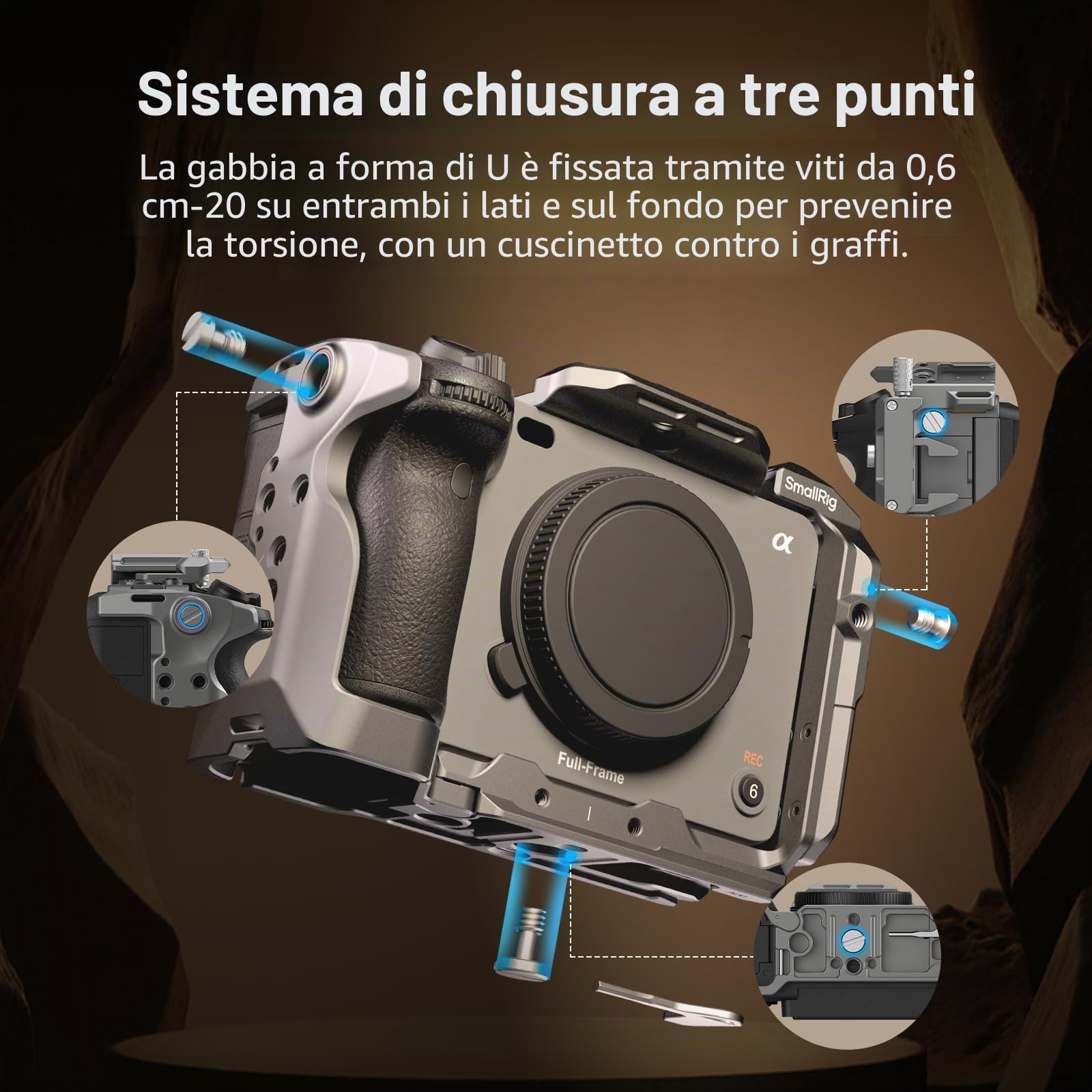 SMALLRIG FX3/FX30 HawkLock Quick Release Cage Kit per Sony FX3 / FX30 con Estensione Maniglia XLR, Cinturino da Polso e Morsetto per Cavi per HDMI, QR NATO Rail/Piastra QR per Arca - 4771