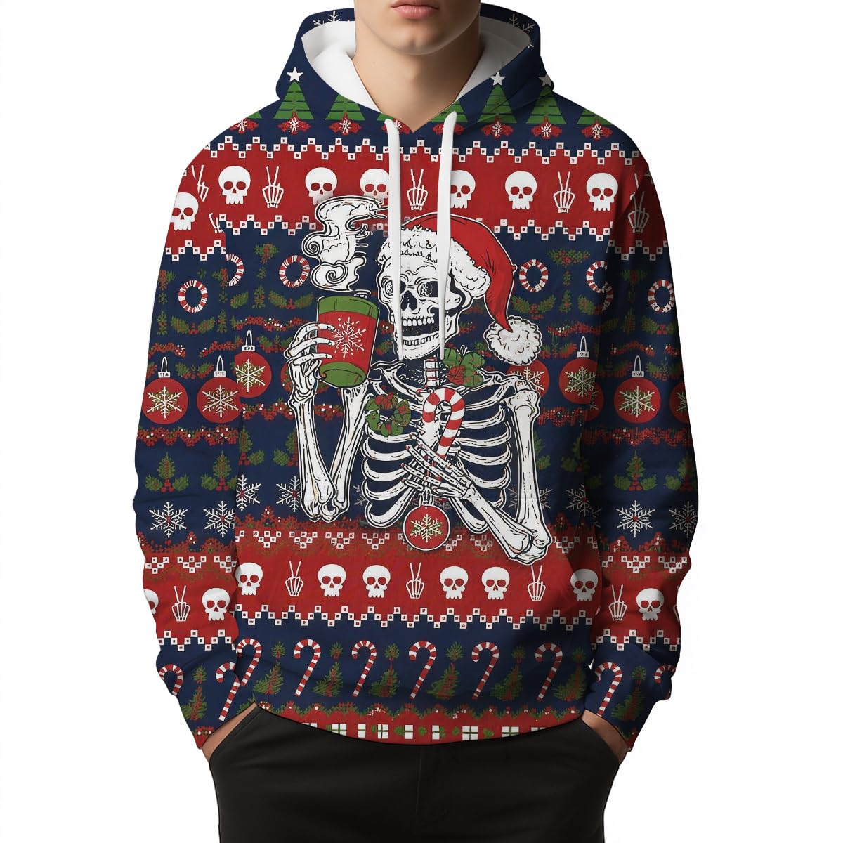 Felpa con Cappuccio Christmas Novelty Skull Graphic Maglia di Tuta