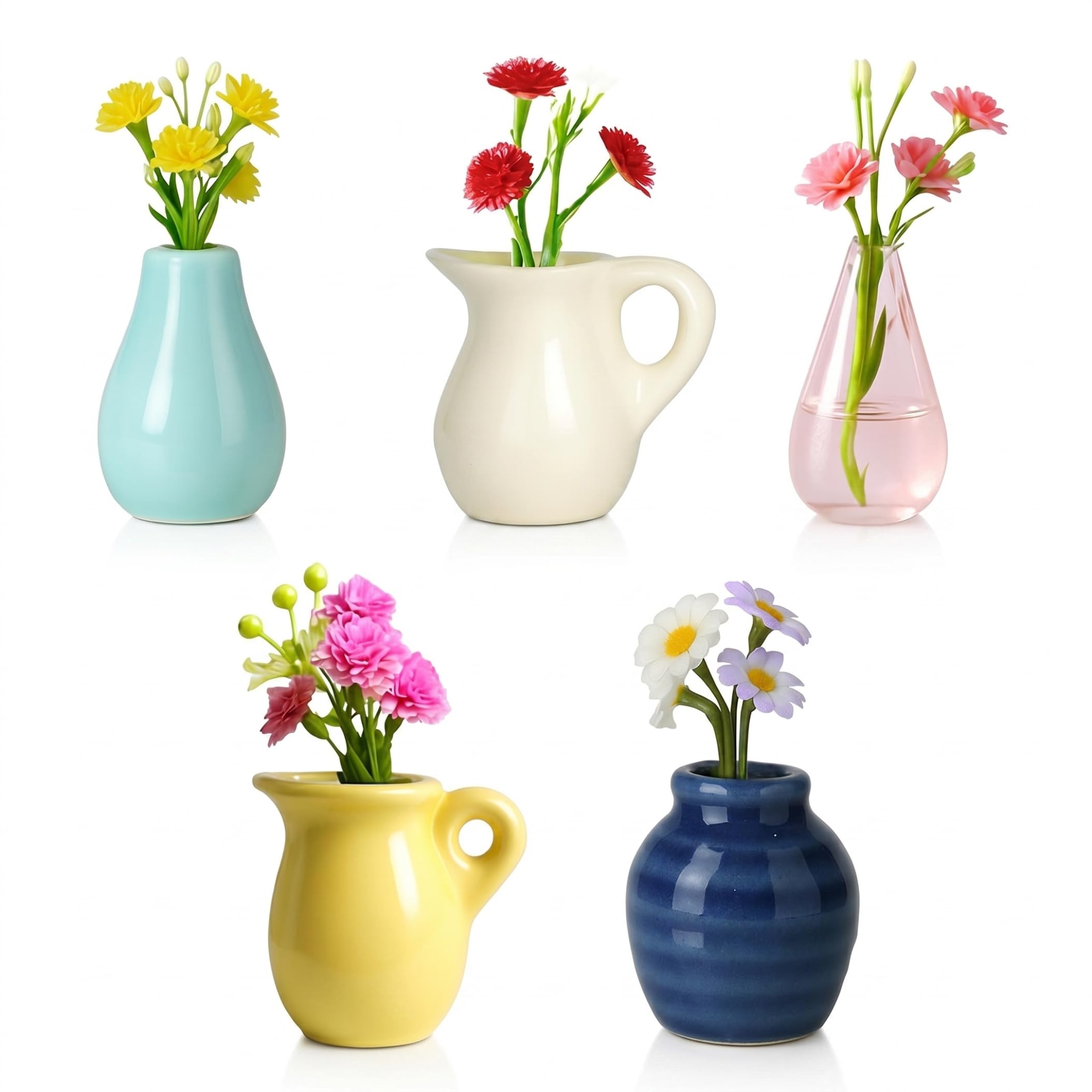 Ginwrek magnetic vases for flowers Mini Glass Flowers, 5-pack Mini Magnetic Vases, Ceramic Flower Vase Magnets For Refrigerator & Metal Surfaces