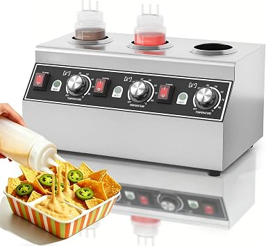 Commercial Electric Sauce Warmer Stainless Steel Chocolate Warmer w/Independent Temp Control, Cheese Warmer Dispenser for Hot Fudge & Nacho Cheese, Includes 3650ml Bottles 110V