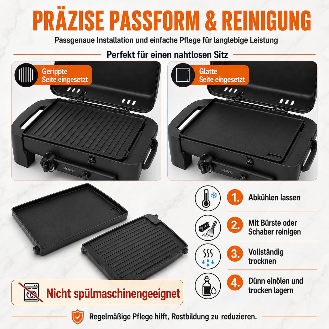 Uniflasy Gusseisen Grillplatte 32 x 24 cm kompatibel mit Enders Urban, Urban Pro, Explorer, Explorer Pro, Guss-Wendeplatte 1/2 Grillfläche, Grillpfanne Plancha 2075, nicht Urban II/Explorer II