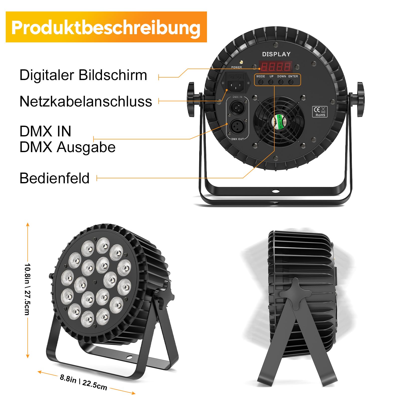 LED Par Strahler 200W Led Par Scheinwerfer 18 Bühnenlicht Par Licht,RGBW DMX512 Discolicht Partylicht Sound/Master Slave DJ Licht für Party, Konzert, Halloween, Weihnachten, Hochzeit
