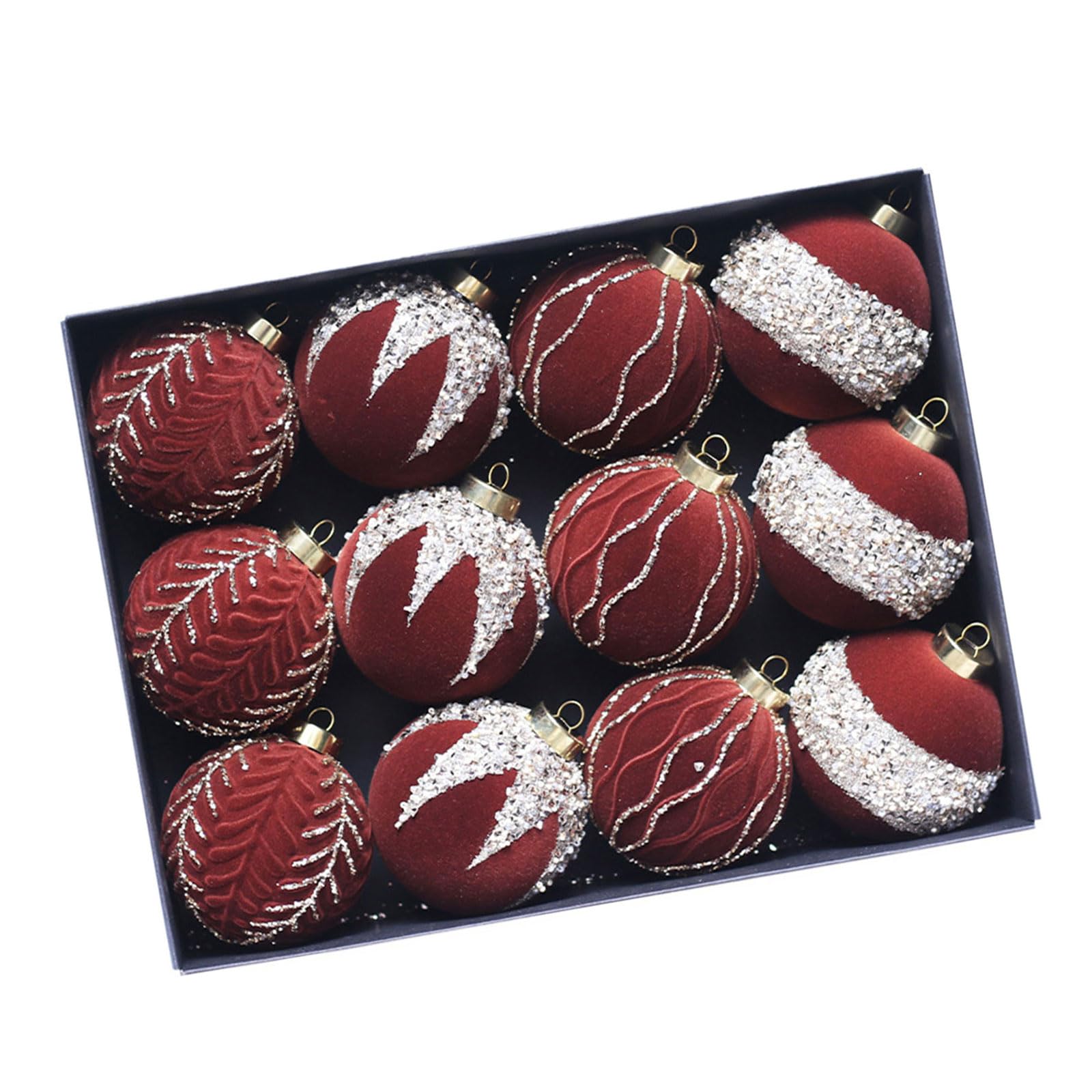 Tsophreniq Of 12 Flocking Christmas Sphere Ornament Soft Flocking Sphere 8cm Baubles for Elegant Holiday Trimming Decorations